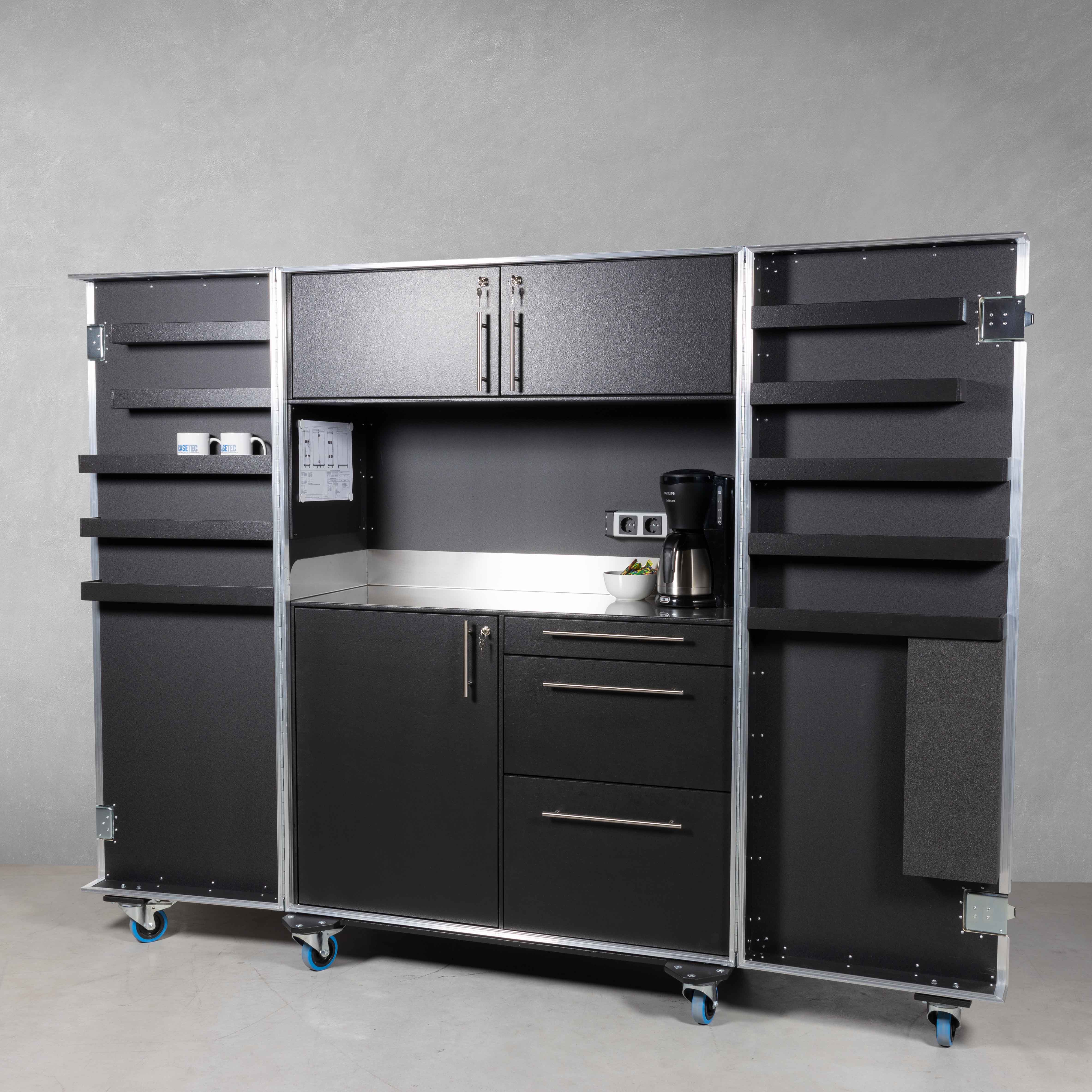 Küchencase/Cateringcase mit Edelstahlarbeitsfläche  Küchencase/Cateringcase mit Edelstahlarbeitsfläche
