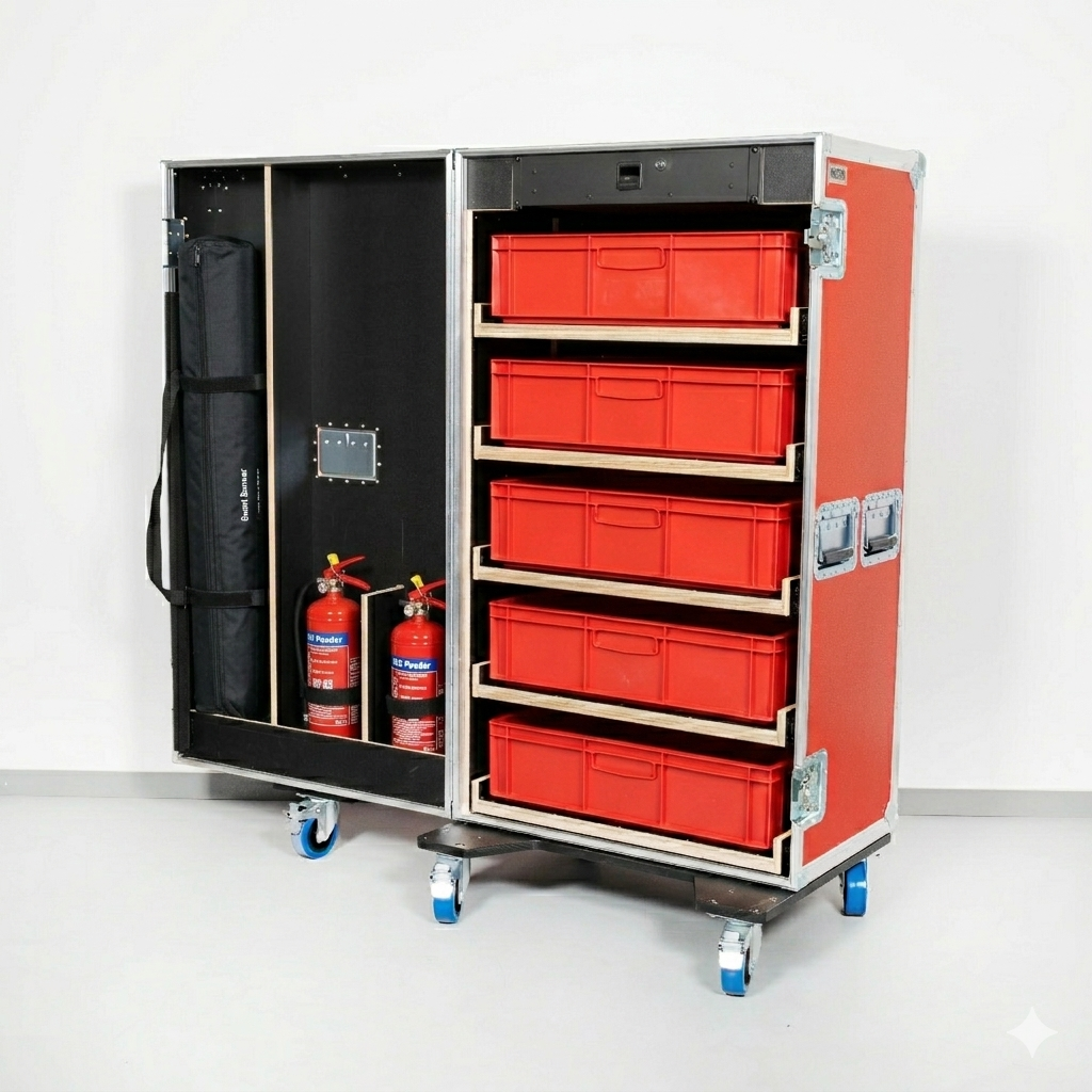 Schrankcase für 5 Euroboxen (Kunststoffboxen) V.2 WAWI Rack & Case Gr. L (ohne Tisch im Deckel)