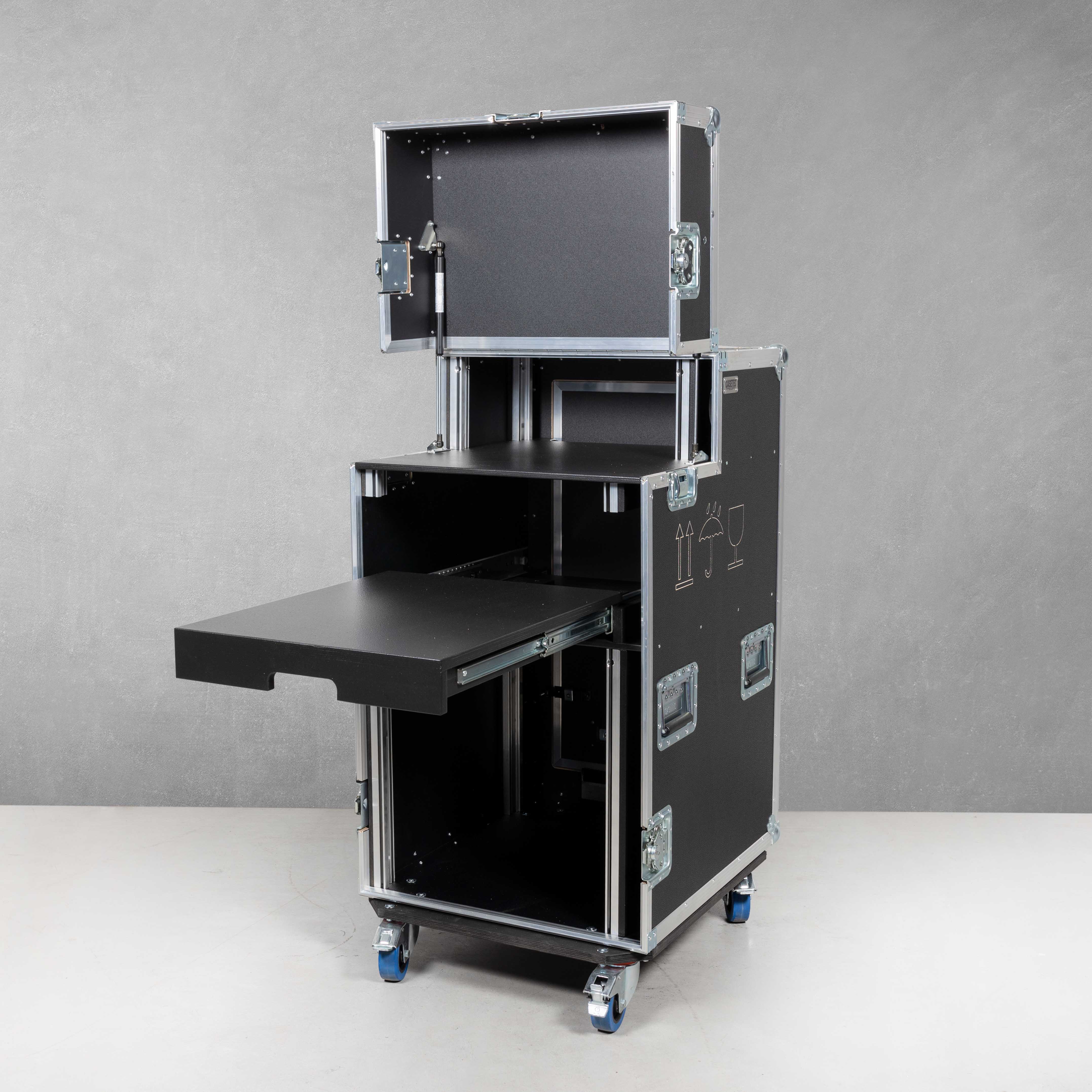 HD Regie Case (Streaming-Case) 1 x 19" Einheit (mit Platz für 1x23" TFT im Deckel, ohne Ausschnitt in Tischplatte)