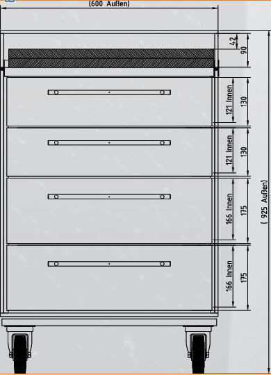 Schubladencase 90er Profi (mit Arbeitsfläche) mit 4 Schubladen