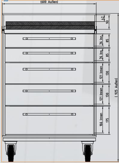 Schubladencase 90er Profi (mit klappbarer Arbeitsfläche) mit 5 Schubladen