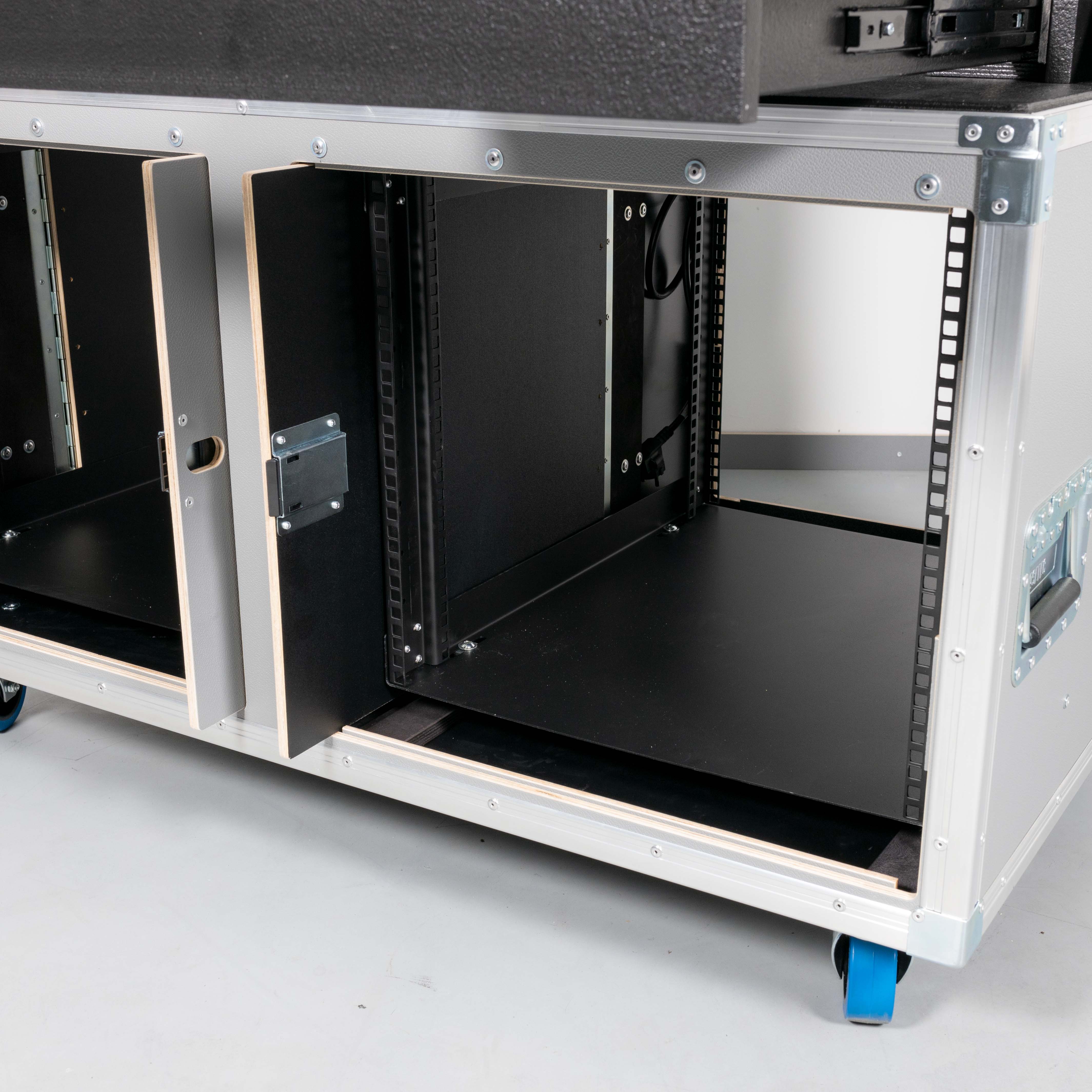 19" Doppel SID Video Regie Rack 2x10HE (mit Arbeitsfläche)