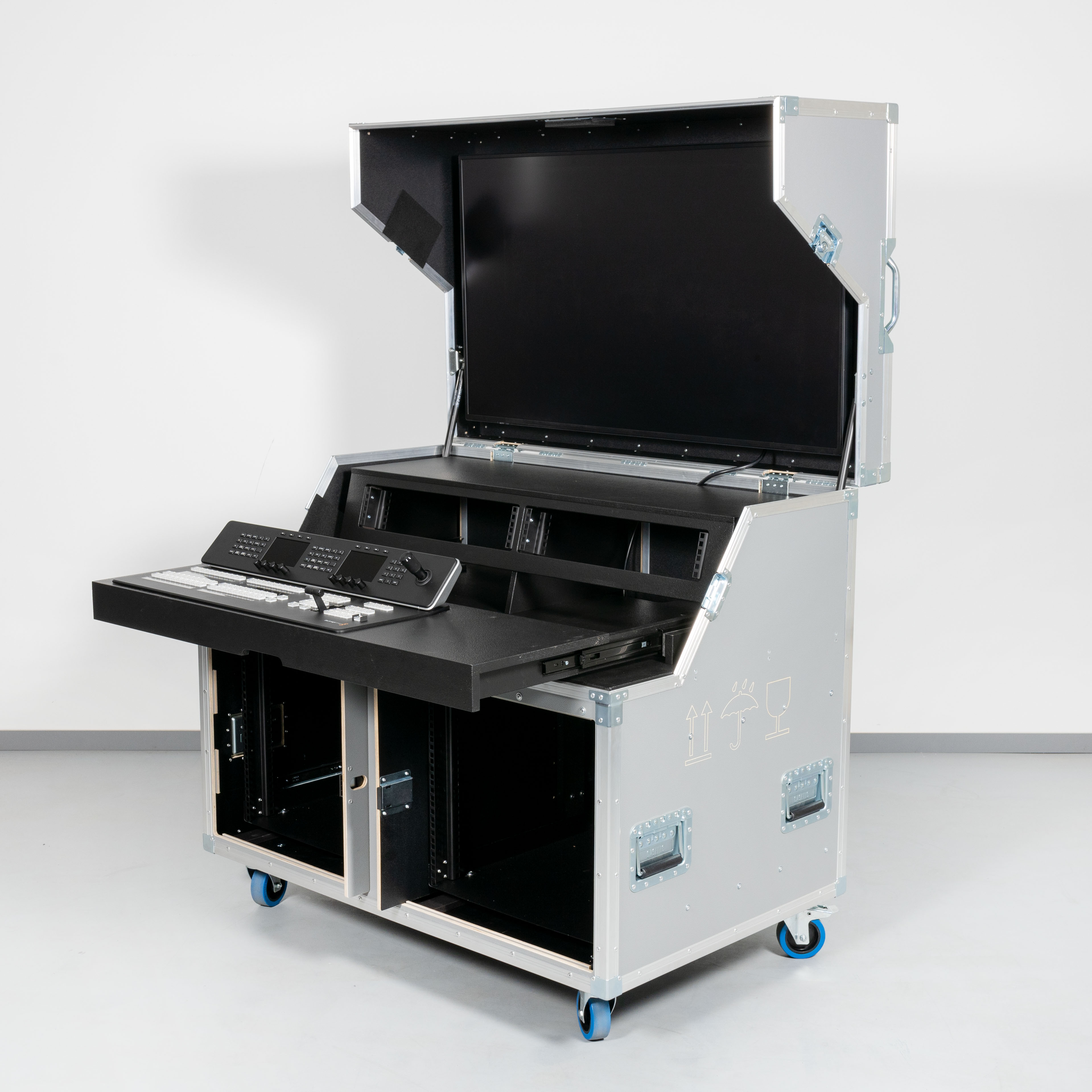 19" Doppel SID Video Regie Rack 2x10HE (mit Arbeitsfläche)